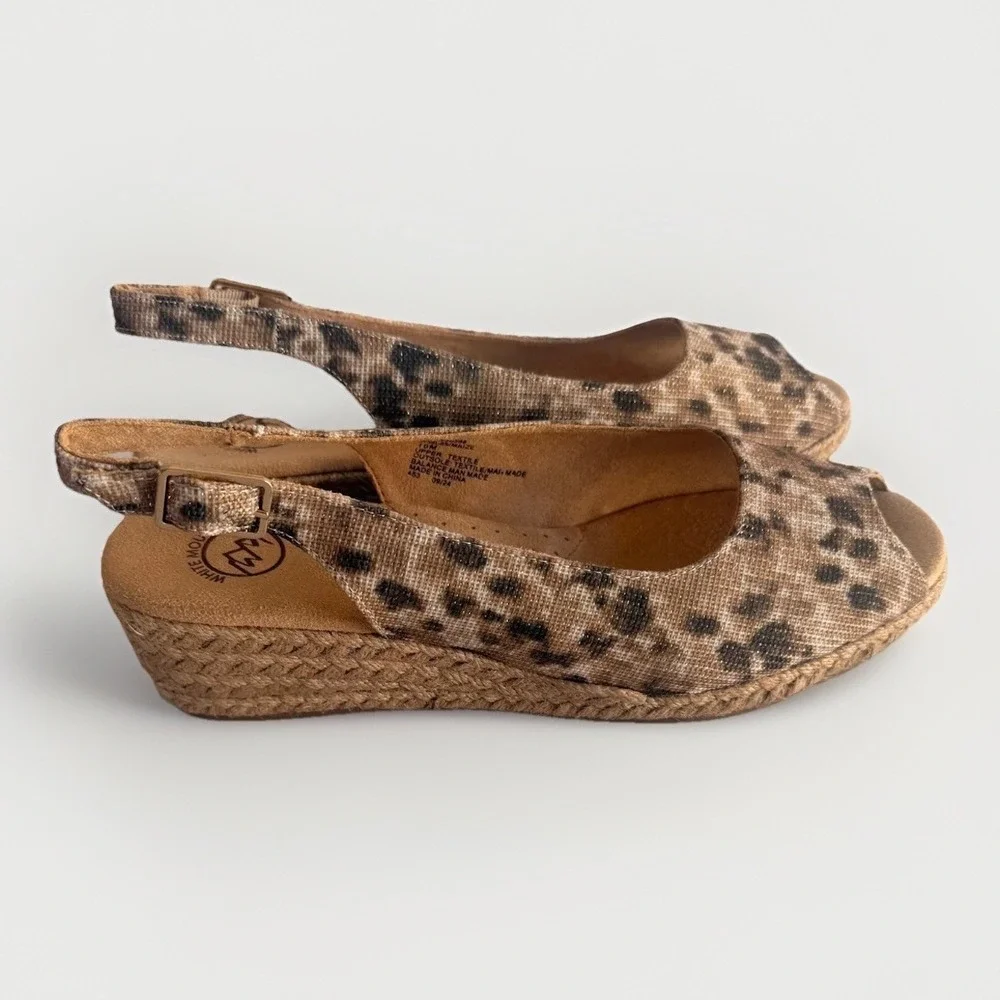 White Mountain Women's 10 Maize Leopard Fabric Peep Toe Espadrille Wedge Sandals